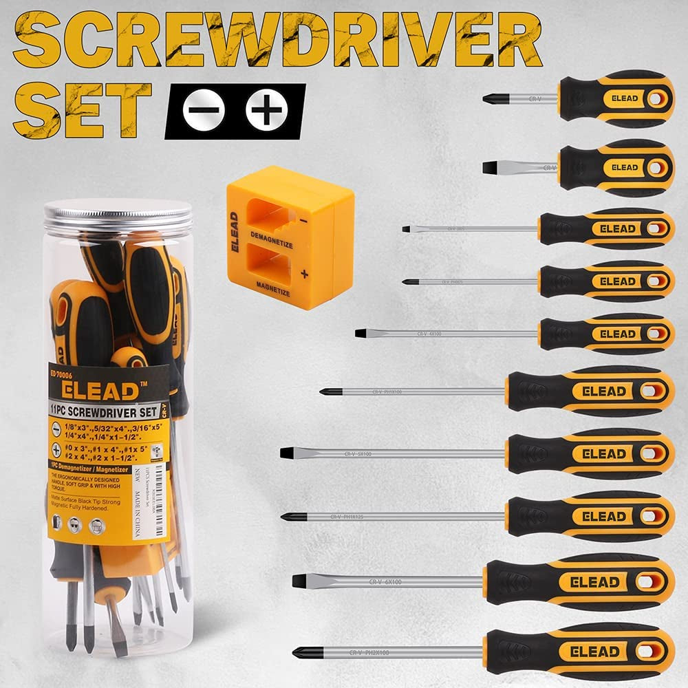 Magnetic Screwdriver Set 11PCS – Heat-Treated CR-V Steel, Ergonomic Non-Slip Handles, Rustproof Tips, Perfect for DIY, Repair & Everyday Use!