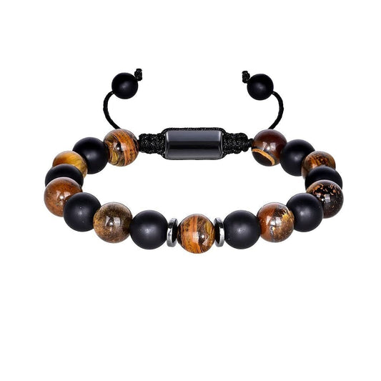 Triple Protection Bracelet for Men & Women – Hematite, Black Obsidian & Tiger Eye Beaded Energy Bracelet – Adjustable Spiritual Healing Jewelry 8mm