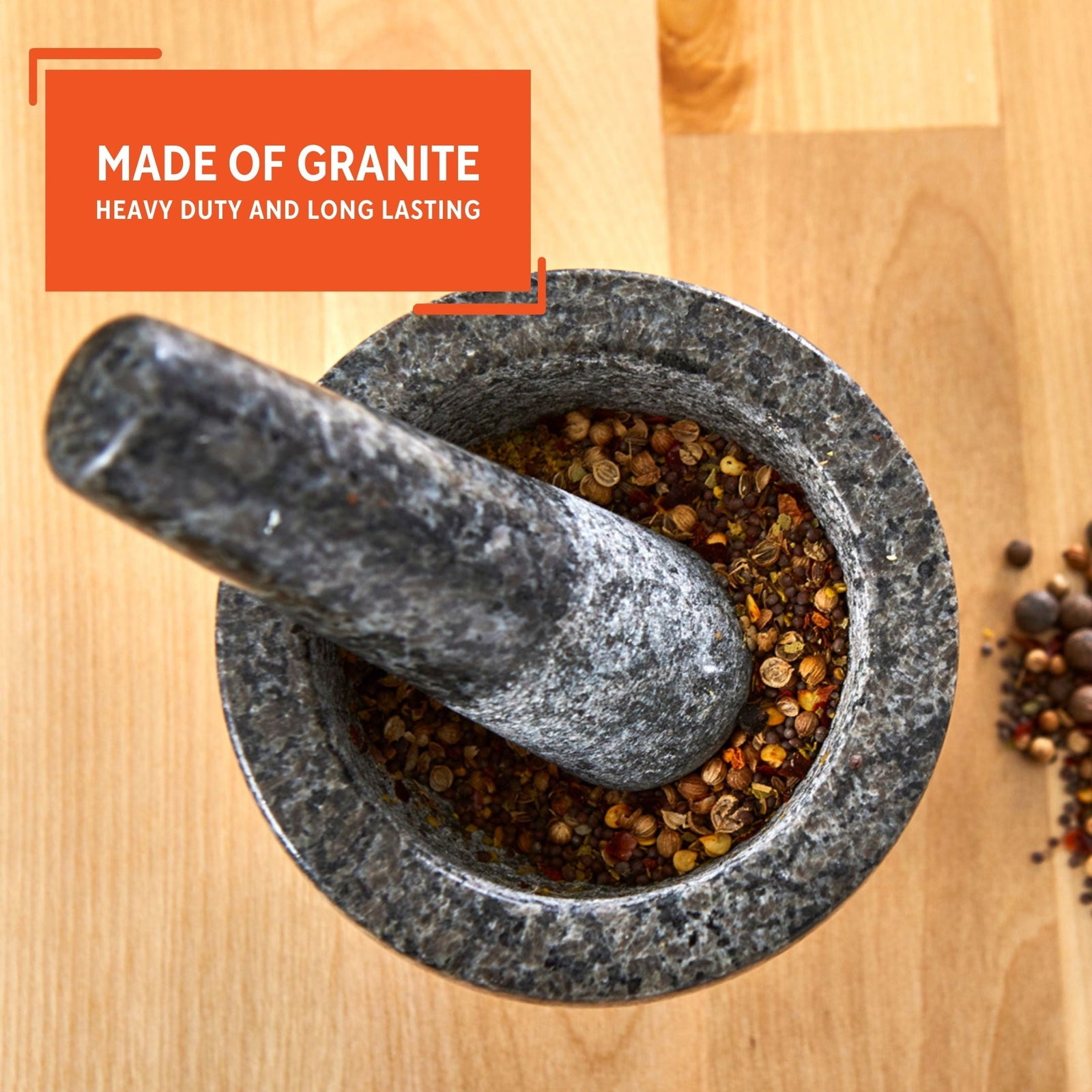 3.75" Mini Polished Granite Mortar and Pestle, Gray (3.7" X 3.7" X 2.8")