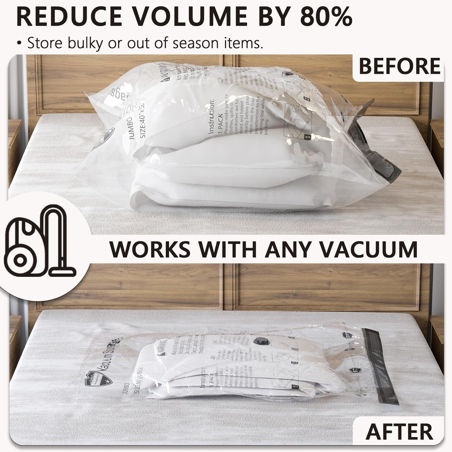 SUOCO Vacuum Storage Bags (8 Jumbo), Space Saver Bags for Clothes, Pillows,