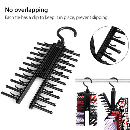 Tie Rack Organizer for Closet - 20 Tie Hanger with 360° Rotating Hook, Space-Saving Non-Slip Clips, Durable ABS Plastic, Easy Access & Neat Storage