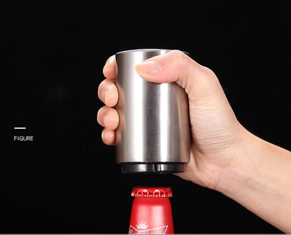 Magnet Automatic Beer Bottle Opener Push down Soda Cap Collector Stainless Steel