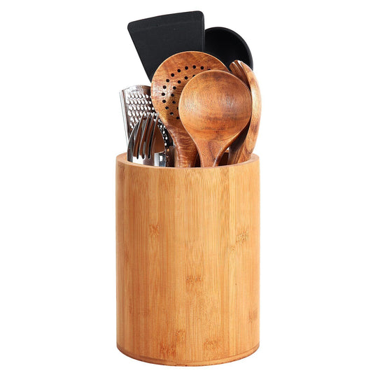 Kitchen Utensil Holder Bamboo Large Spoon Organizer for Countertop - Eco-Friendly Storage for Cooking Tools, Cutlery, and Kitchen Essentials