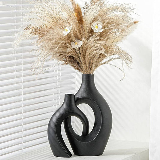 XL Black Ceramic Vase Sets of 2 for Modern Home Decor, Eclectic Entryway Modern