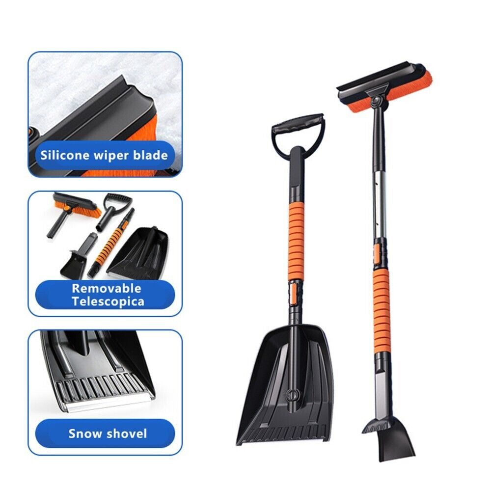 Extendable 4-in-1 Snow Shovel Kit – Portable Brush, Ice Scraper & Collapsible Tools with Pivoting Head & Telescoping Handle for Winter Snow Removal