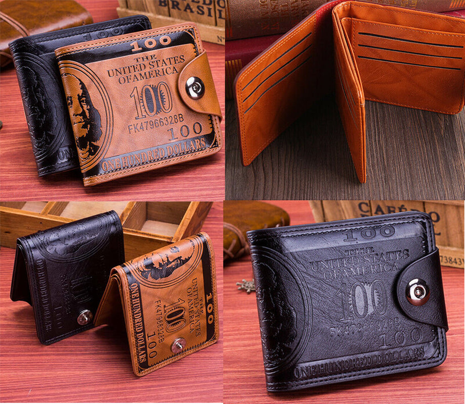Men'S US 100 Dollar Bill Leather Wallets Bifold Photo Card Holder Handbag Clutch
