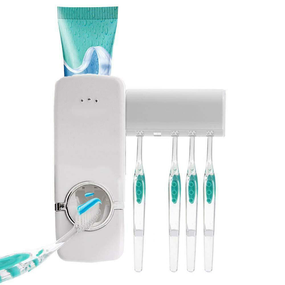 Toothpaste Dispenser + 5 Toothbrush Holder Set Wall Mount Stand US Fast Shipping