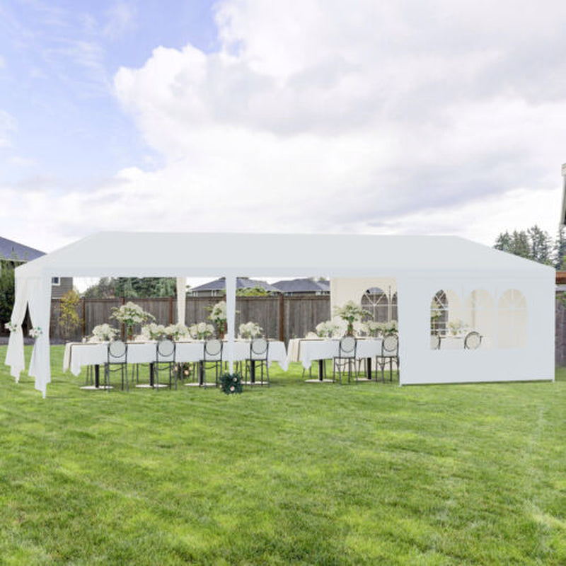 Trending 10'x30' White Party Tent | Outdoor Wedding Gazebo Pavilion w/ 8 Removable Side Walls, Waterproof Cover, Steel Frame & Easy Setup