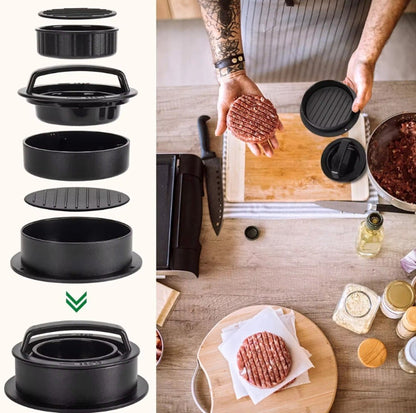 3-In-1 Burger Press Patty Maker – Stuffed Hamburger Press Kit + 100 Wax Papers