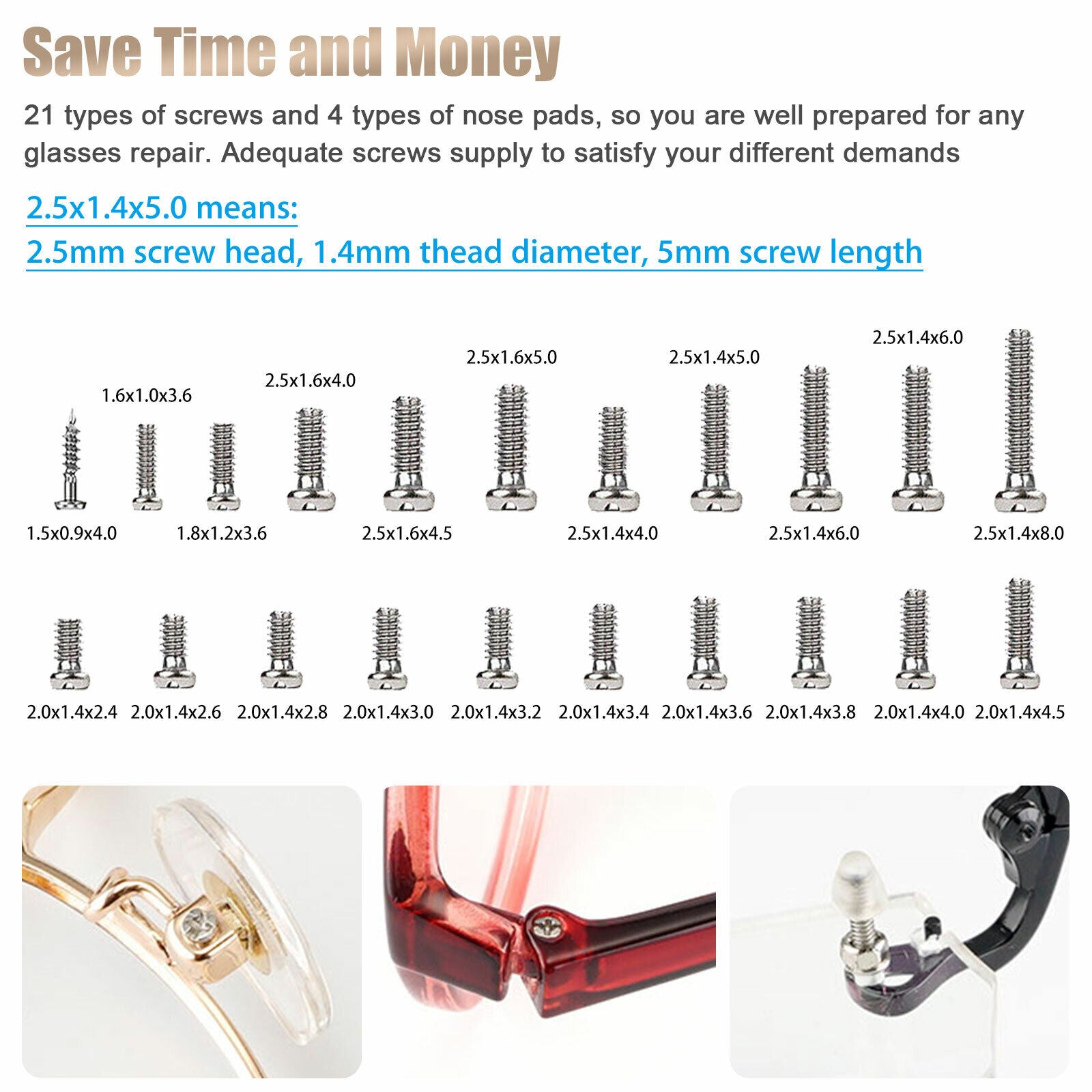 Eyeglass Screws Nut Nose Pads Screwdriver Watch Glasses Optical Repair Tools Kit