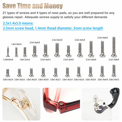 Eyeglass Screws Nut Nose Pads Screwdriver Watch Glasses Optical Repair Tools Kit
