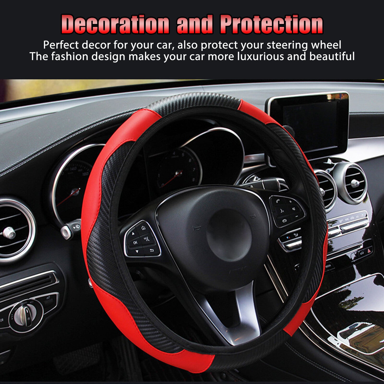 Universal Car SUV Steering Wheel Cover Red Microfiber Leather 15" for Honda Jeep
