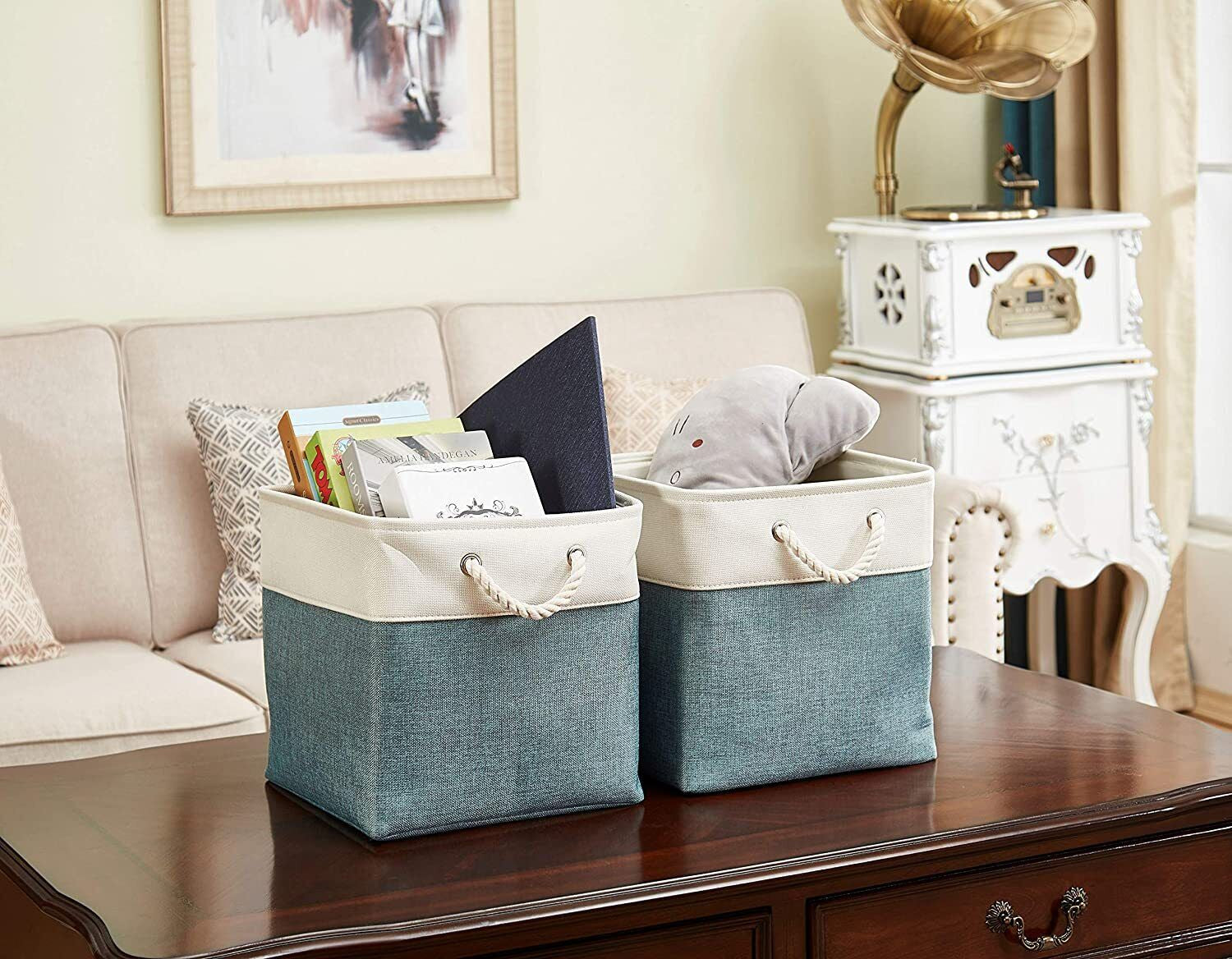 Large Storage Basket Rectangular Fabric Collapsible Organizer Bin Box 13×13×13In