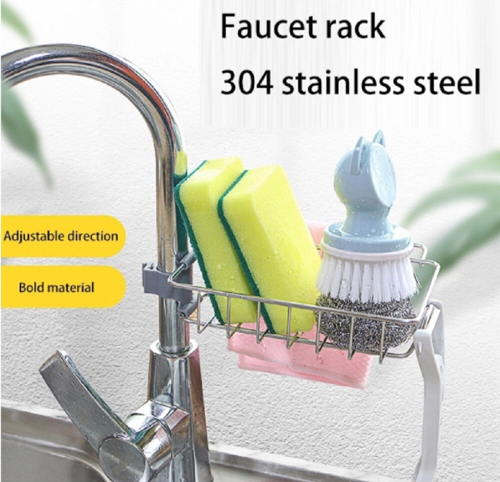 Kitchen Sink Drain Rack – Faucet Storage Holder for Sponge, Soap & Dish Cloth