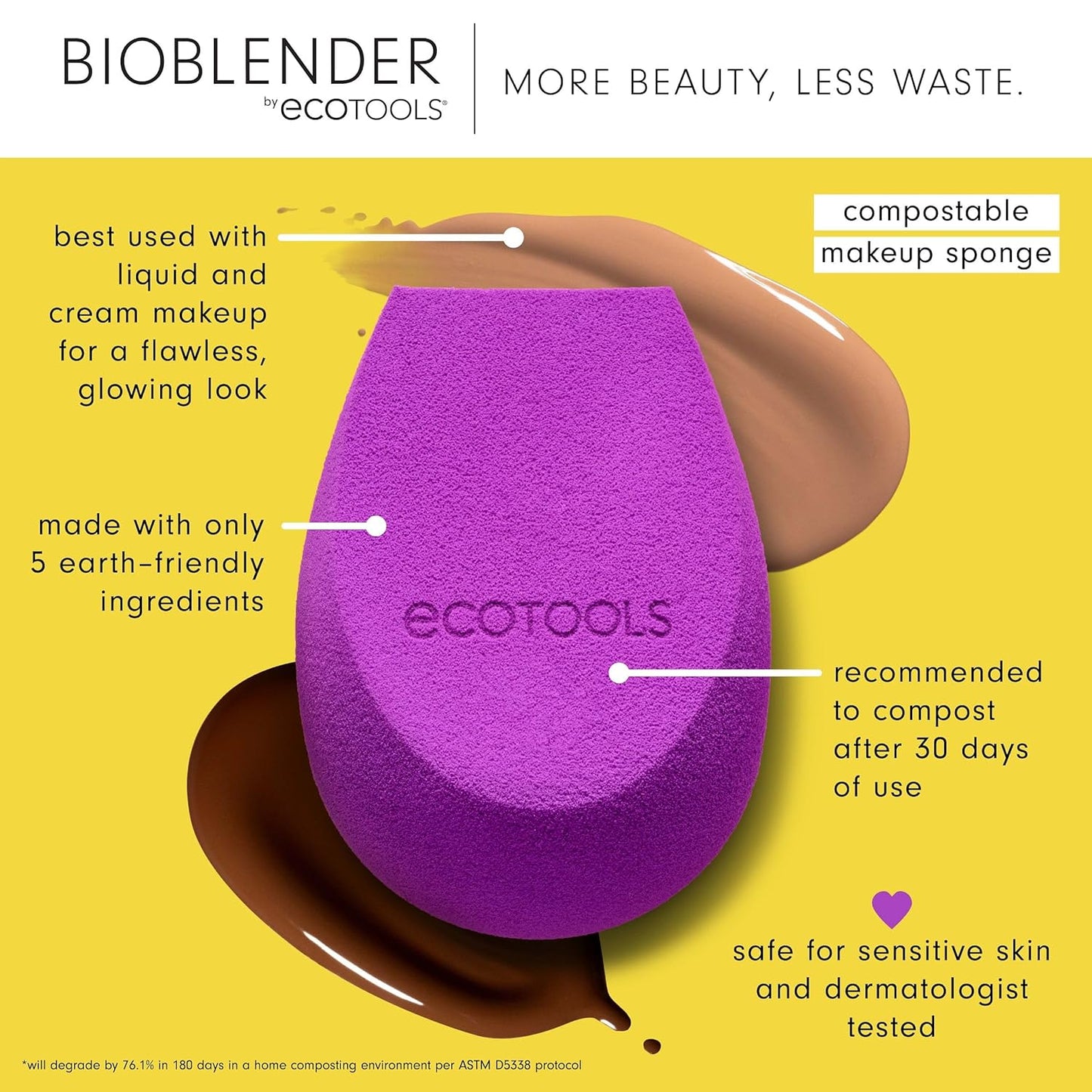 Bioblender Makeup Sponge Duo, Compostable Makeup Blender, for Liquid & Cream Foundation, Seamless Application, Eco-Friendly Beauty Sponge, Cruelty-Free & Latex Free, 2 Count