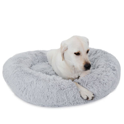 Donut Plush Dog Cat Bed, Self-Warming Faux Fur, Calming Pet Bed for Puppy & Kitty, Machine Washable, Anti-Anxiety, Cozy Nest for Better Sleep Comfort