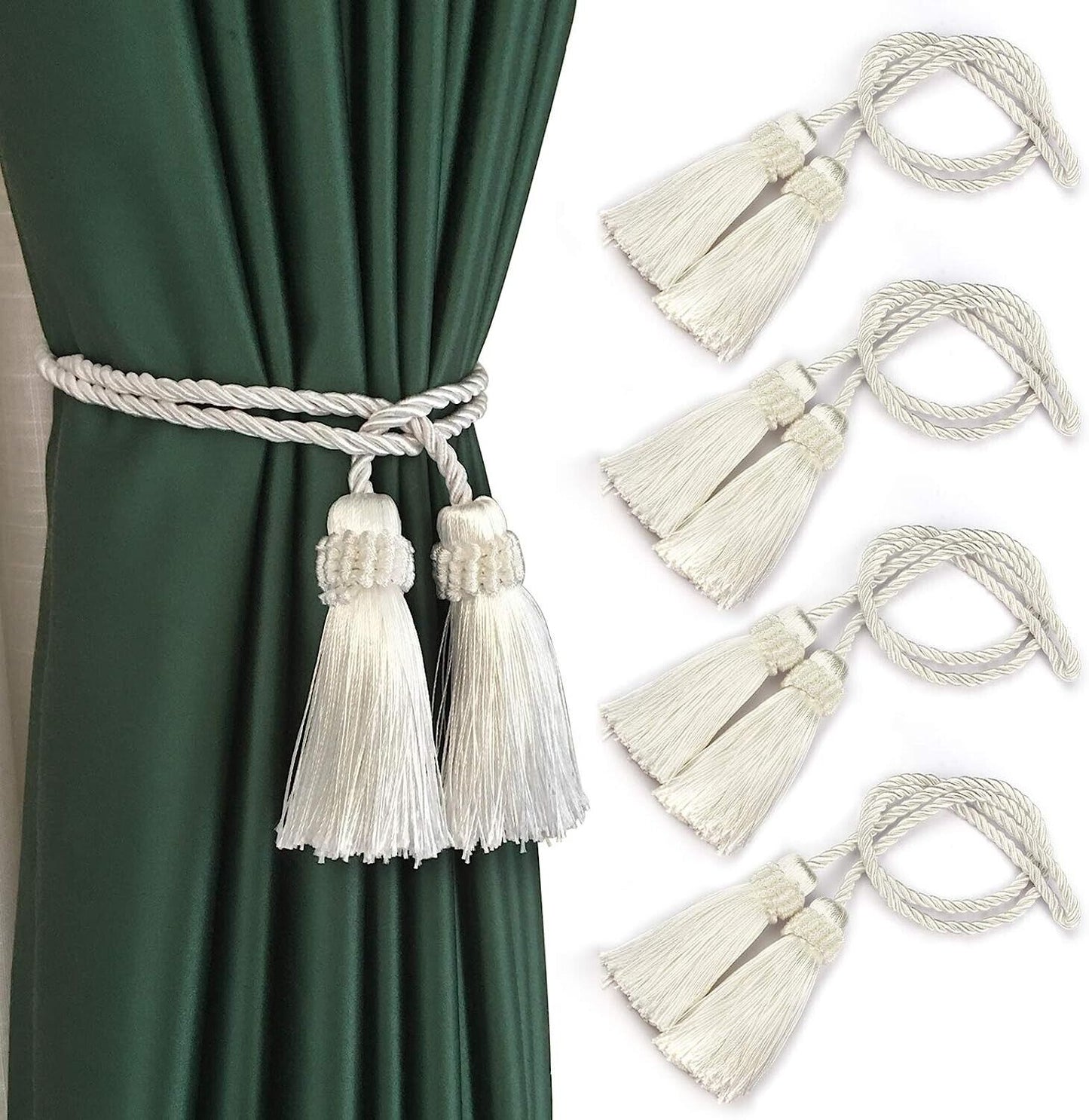 4PCS Curtain Tiebacks Handmade Decorative Curtain Holdbacks Rope with Tassel