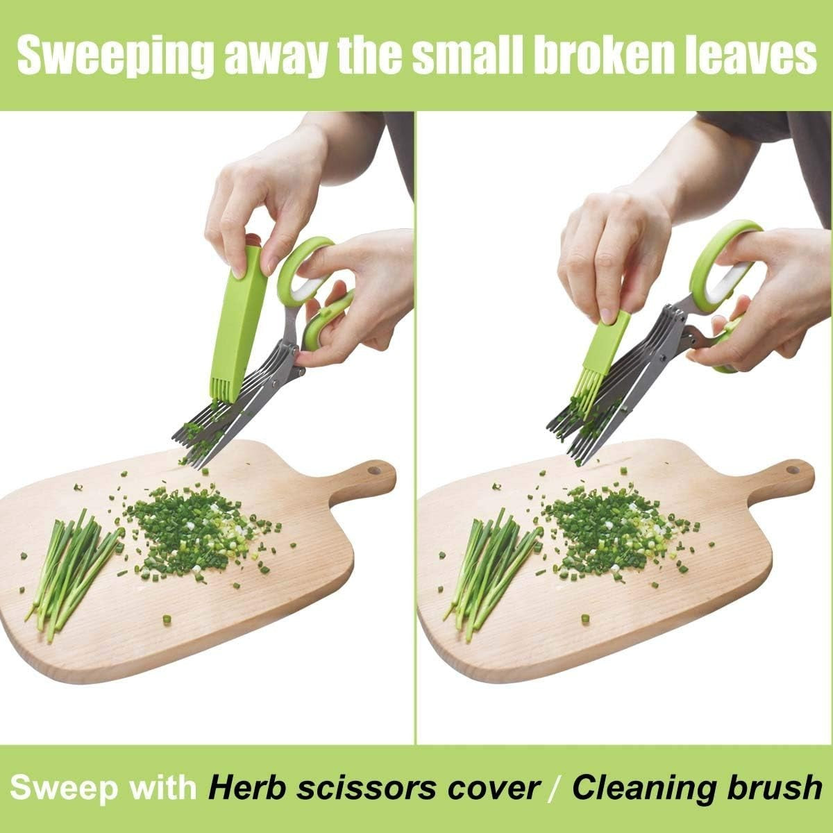 Herb Cutter Scissors, 5-Blade Stainless Steel with Safety Cover & Cleaning Comb