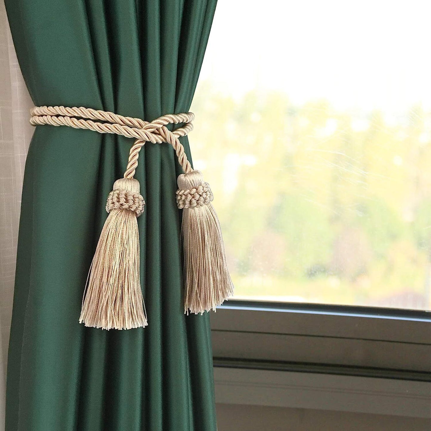 4PCS Curtain Tiebacks Handmade Decorative Curtain Holdbacks Rope with Tassel