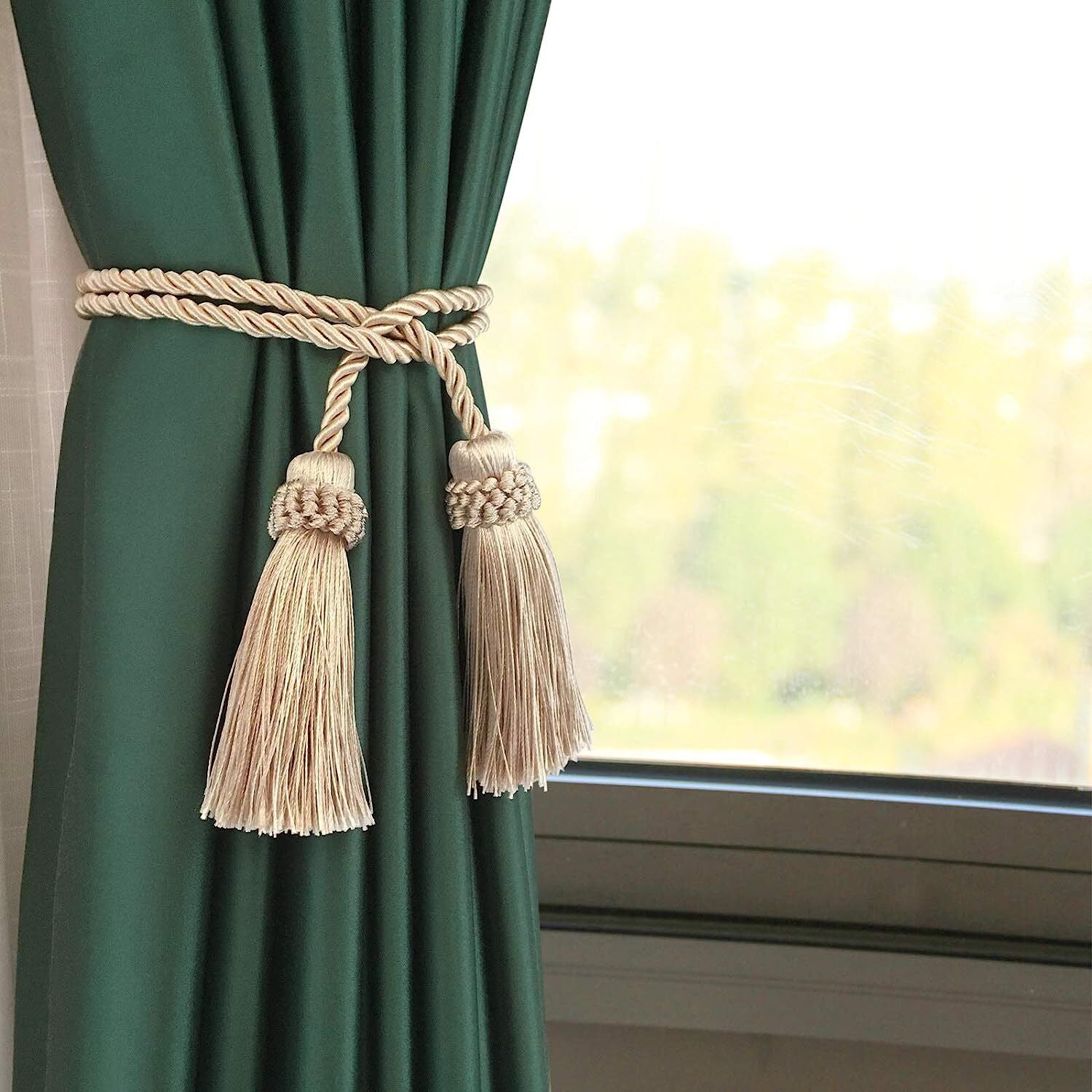 4PCS Curtain Tiebacks Handmade Decorative Curtain Holdbacks Rope with Tassel
