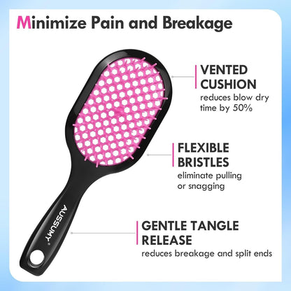 Soft Bristle Detangling Hair Brush Pack 2 Pack Detangler Cherry Blossom+Black