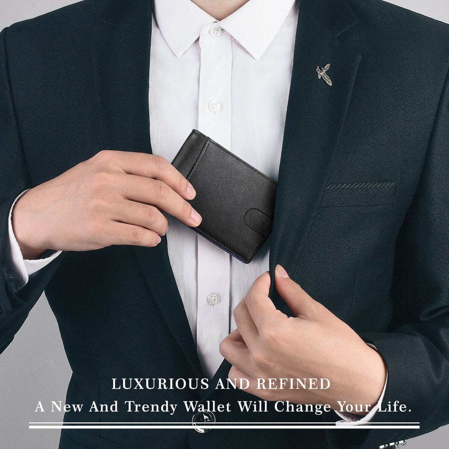 RFID Blocking Men Ultra-Thin Leather Wallet Front Pocket Cash Card Holder Purse