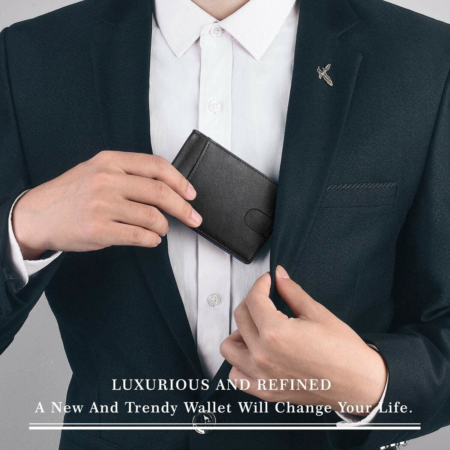RFID Blocking Men Ultra-Thin Leather Wallet Front Pocket Cash Card Holder Purse