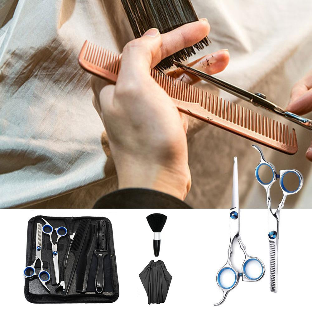 Professional Hair Cutting Scissors Set - Barber Shears & Thinning Scissors | Adjustable Brush Comb Haircare Kit Lightweight Stainless Steel Salon