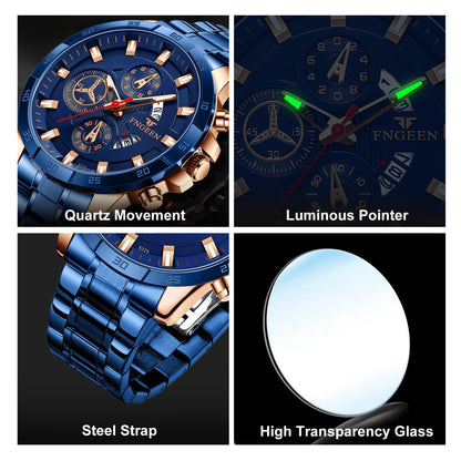 Waterproof Men Watch Stainless Steel Quartz Classic Luminous Business Wristwatch