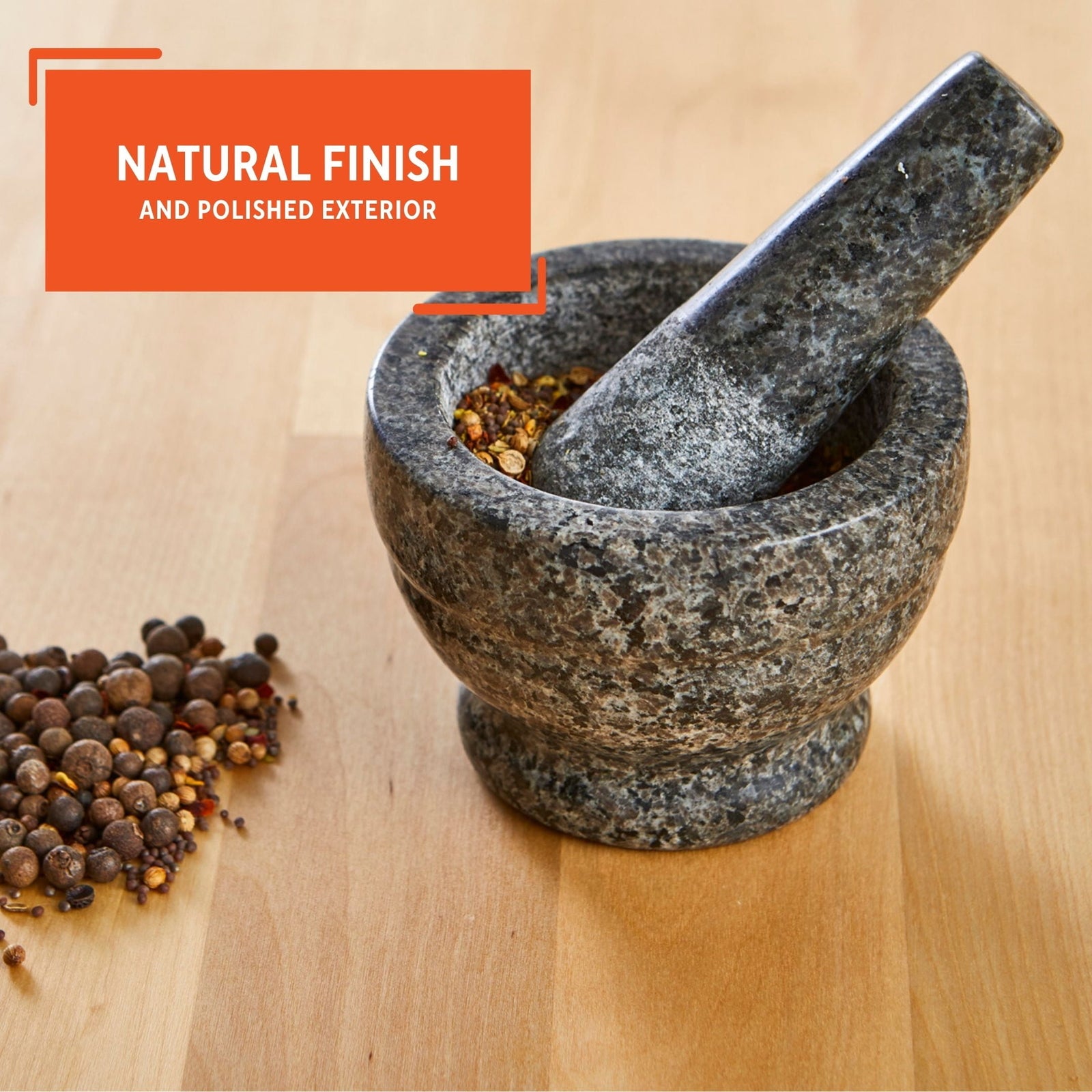 3.75" Mini Polished Granite Mortar and Pestle, Gray (3.7" X 3.7" X 2.8")