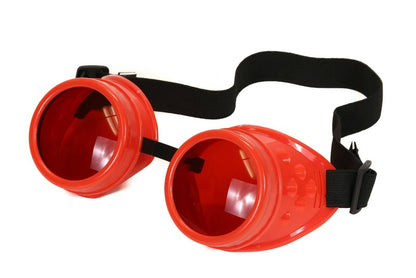 steampunk goggles,  Red Lens Goggles - Victorian Cyberpunk Welding Glasses, Gothic Cosplay, 3X Lens (Red, Black, Clear)