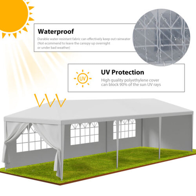 Trending 10'x30' White Party Tent | Outdoor Wedding Gazebo Pavilion w/ 8 Removable Side Walls, Waterproof Cover, Steel Frame & Easy Setup