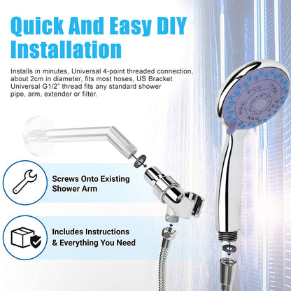 High Pressure 3-Setting Shower Head – Handheld Bathroom Sprayer with Hose | Easy Install, Spa-Like Pressure, TikTok Viral Bathroom Upgrade Must-Have