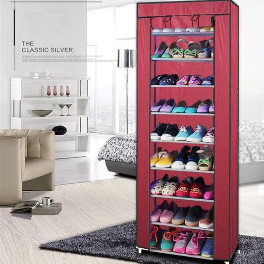 10 Layer 9 Shelf Shoe Rack Dustproof Shoes Cabinet Storage Organizer with Cover