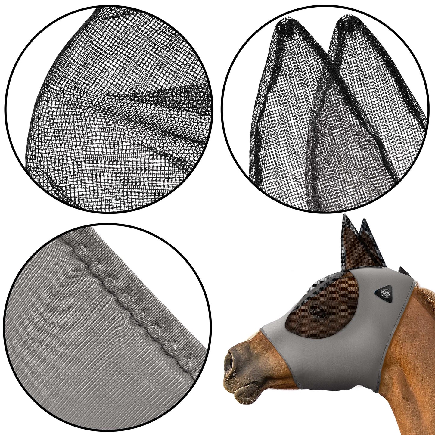 Lycra Horse Fly Mask, Breathable Fabric, Mesh Eyes & Ears, UV Protection