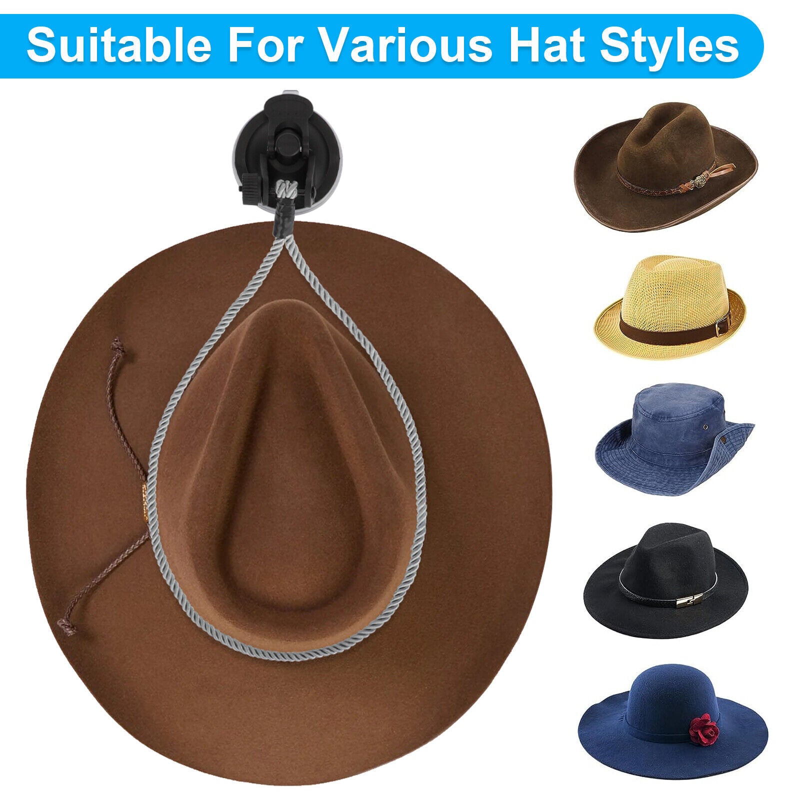 Cowboy Hat Mounts Holder Storage Rack for Glass Door Vehicles Dashes Heavy Duty