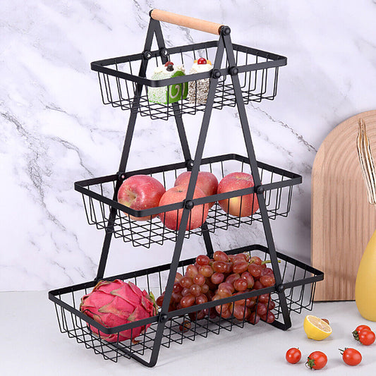 2/3-Tier Detachable Metal Fruit & Veggie Basket – Space-Saving Storage for Produce, Snacks & Kitchen Pantry Organization Essentials