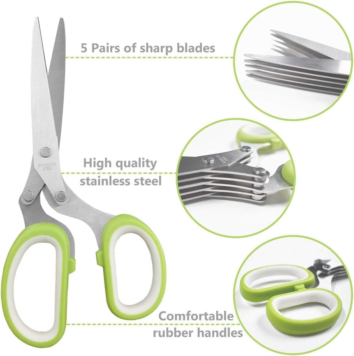 Herb Cutter Scissors, 5-Blade Stainless Steel with Safety Cover & Cleaning Comb