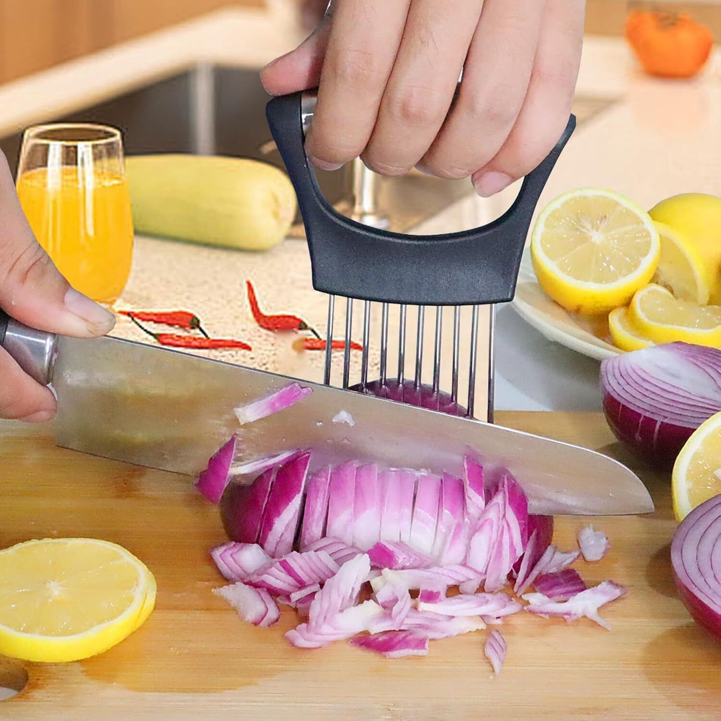 Onion Holder for Slicing, Lemon Tomato Holder for Cutting Food Slicer Assistant, Vegetable Cutter for Potato and Tomato, Avocados, Eggs