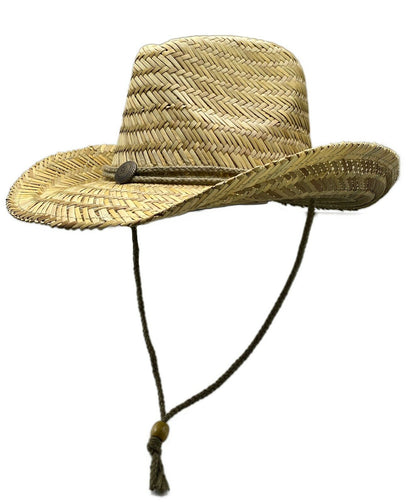Lifeguard Straw Hat Light Western Cowboy Natural with Adjustable Chin Cord