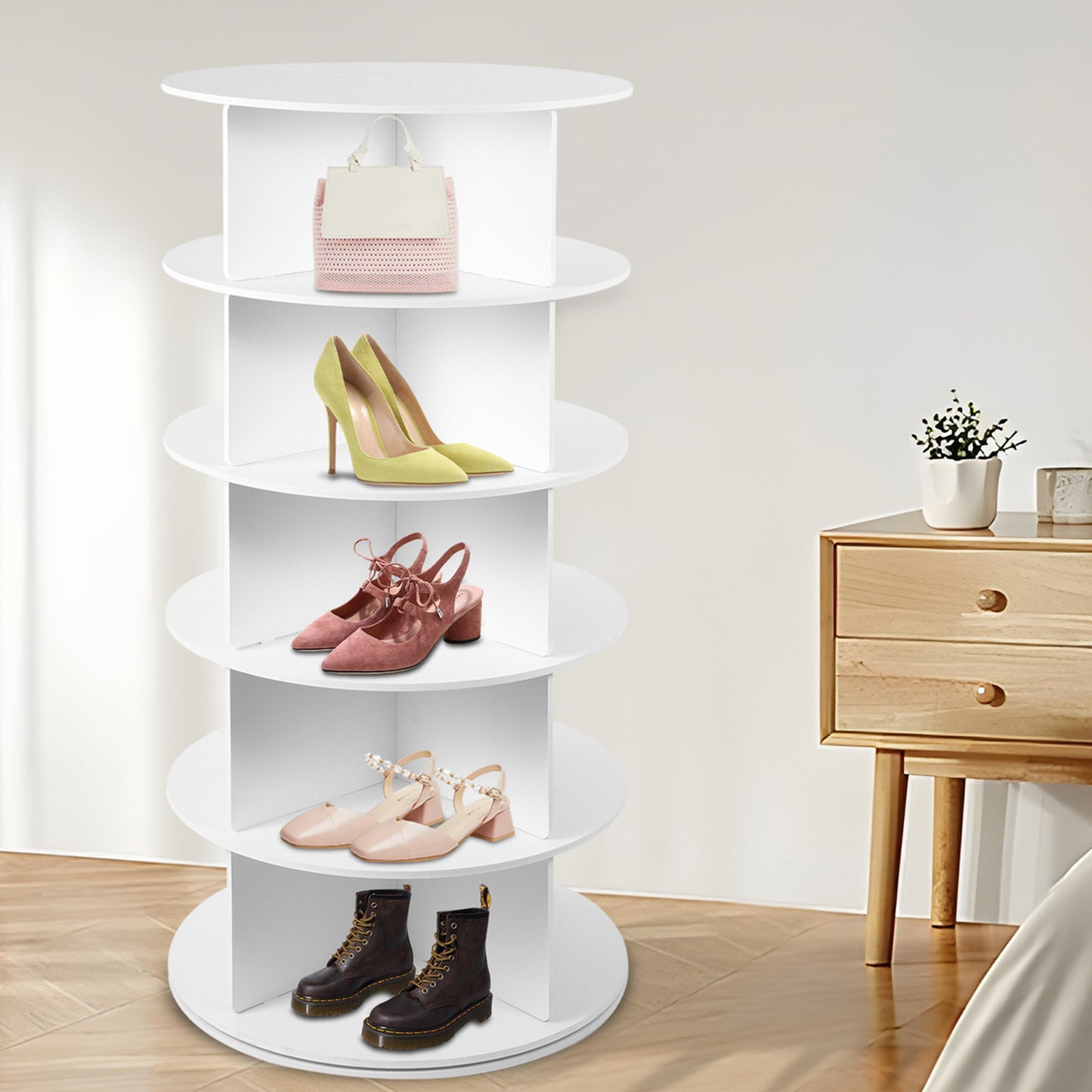 7-Tier Rotating Shoe Rack Tower 360° Spinning Shoe Display Carousel White