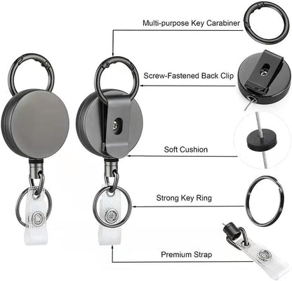 Retractable Badge Reel ID Card Holders Heavy Duty with Belt Clip Key Ring 2Packs
