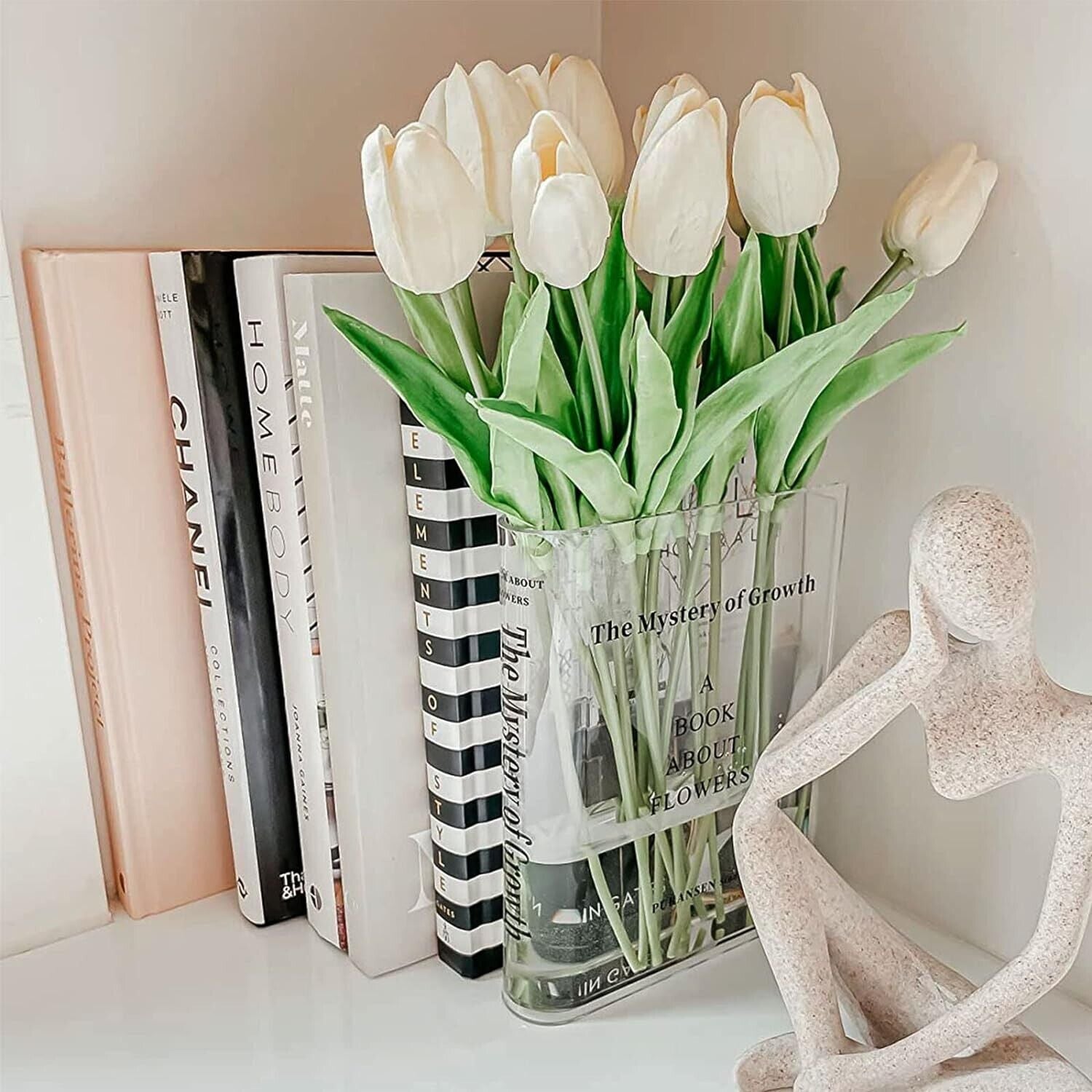 Clear Book Flowers Vase - Cute Bookshelf Decor; Unique Vase for Book Lovers, Artistic and Cultural Flavor Acrylic Vases, A Book About Flowers