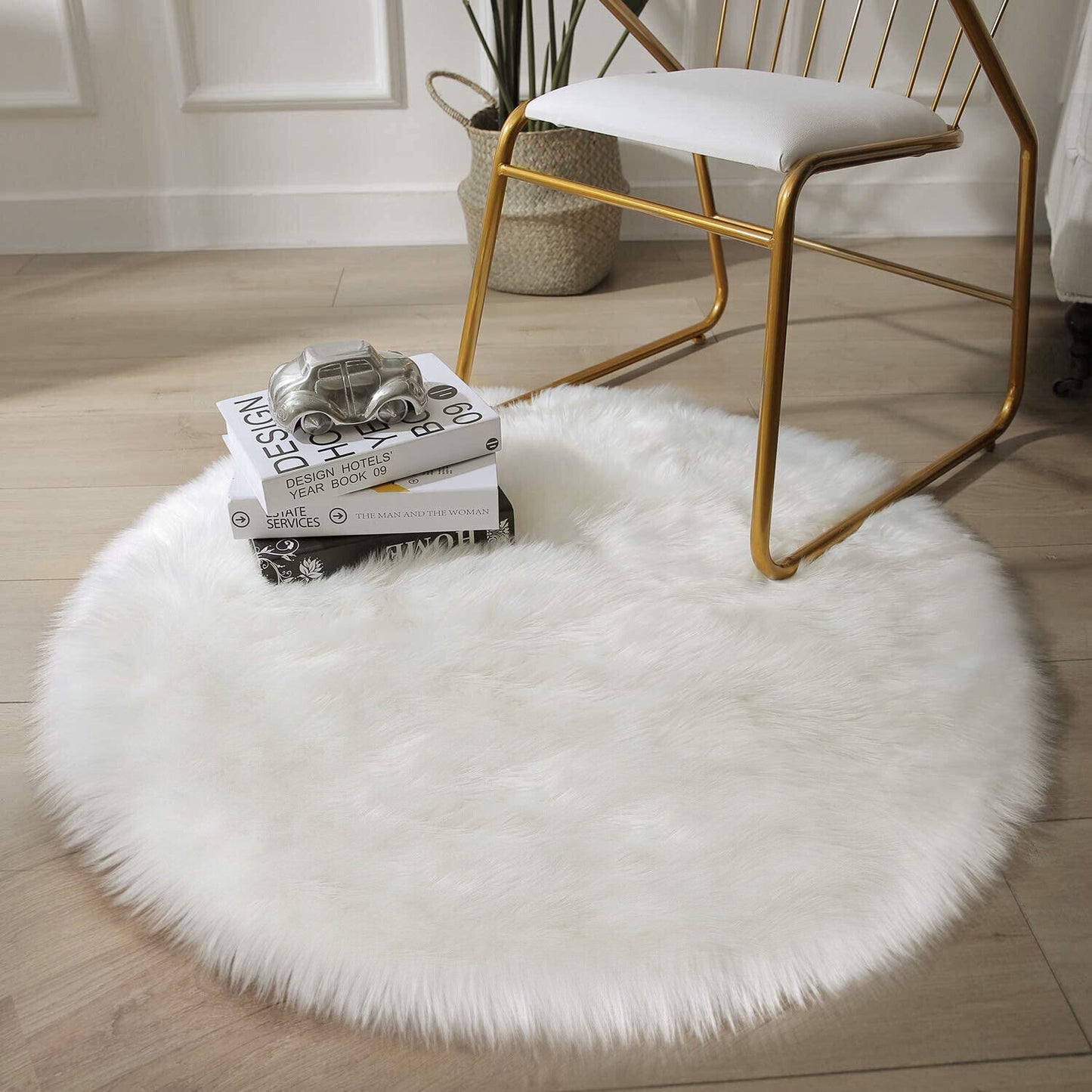 Faux Fur Sheepskin Fluffy Area Rugs round Shaggy Carpet for Bedroom Living Room