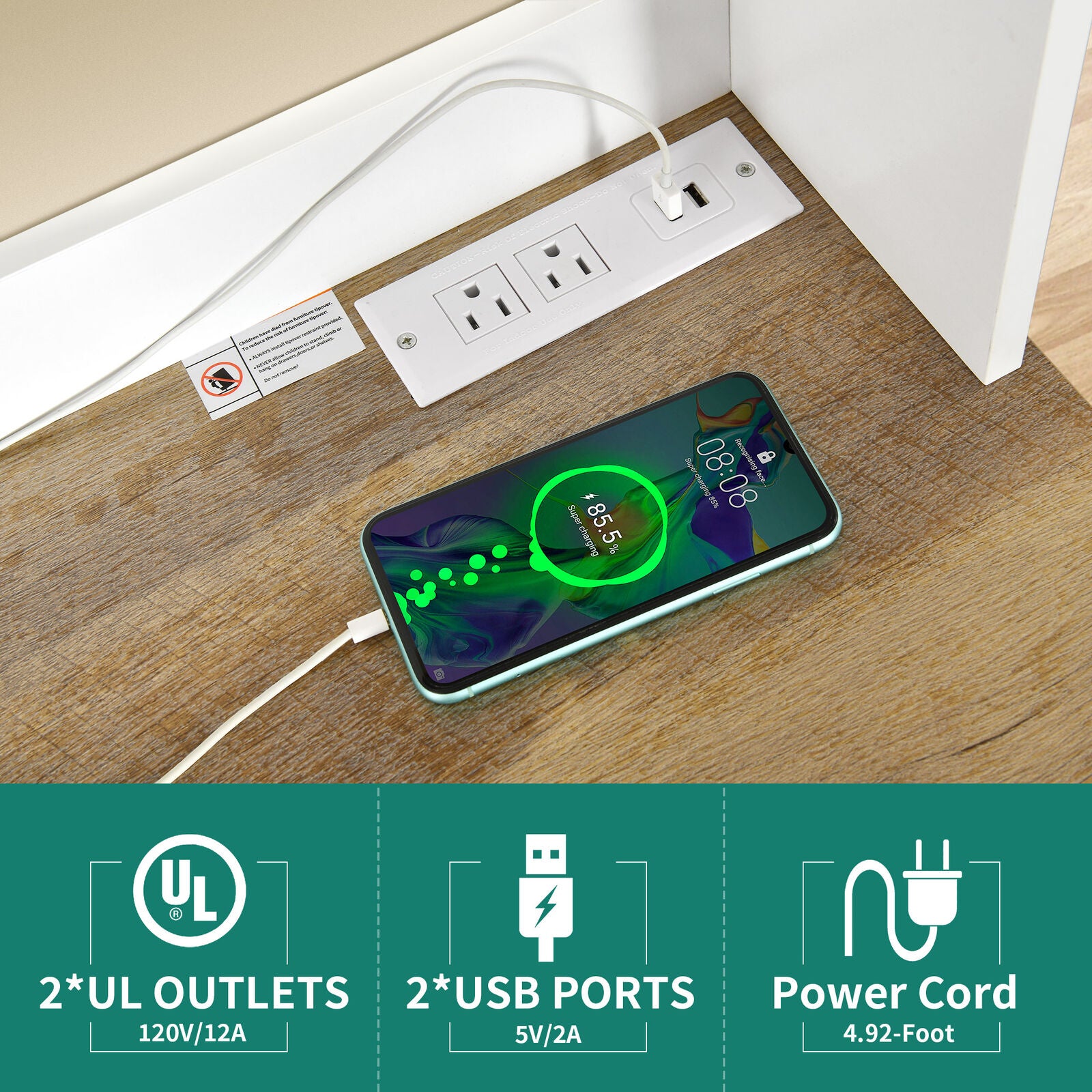 Kitchen Bakers Rack with Power Outlets & USB, 5-Tier Storage Shelves, Coffee Bar Cabinet, Microwave Stand, Utility Organizer for Kitchen & Dining Room