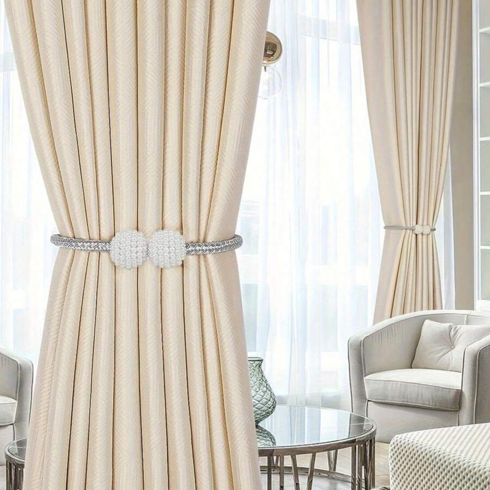 2Pcs Curtain Tiebacks Holdbacks Magnetic Buckle Woven Tie Hold Back Clips Rope