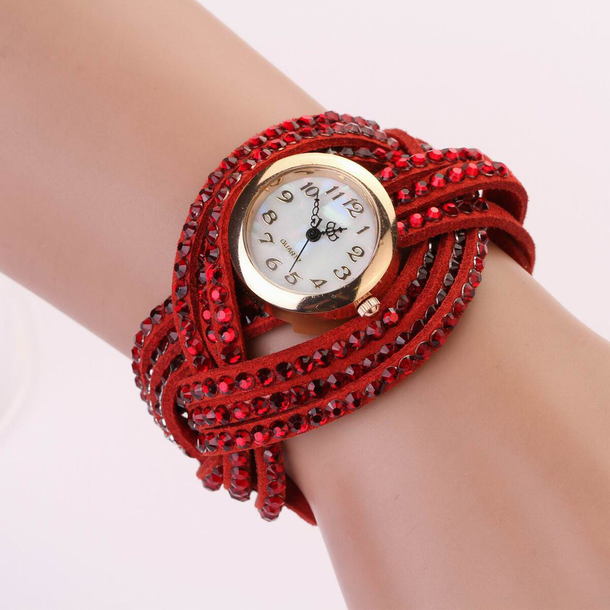 New Fashion Women Crystal Multilayer Leather Bracelet Quartz Analog Wrist Watch