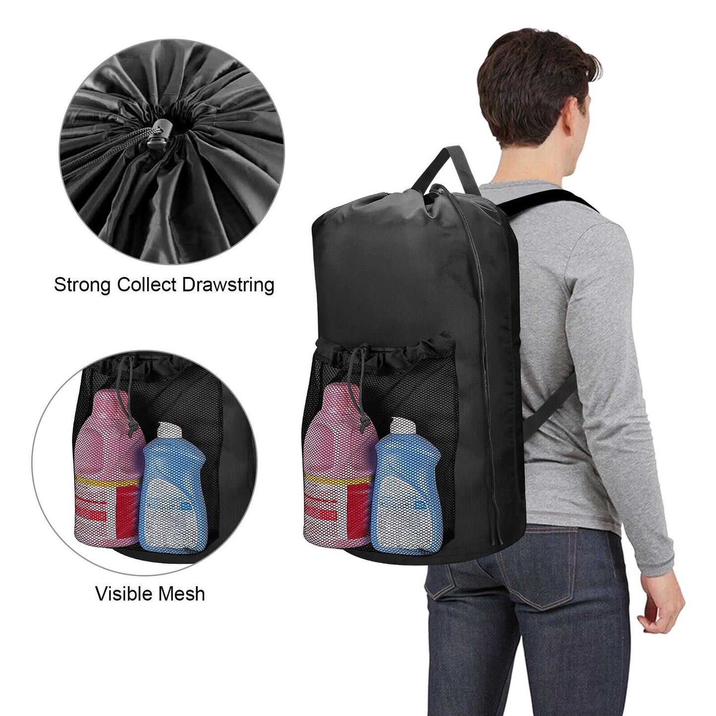 Large Laundry Backpack Bag, Heavy Duty Dirty Clothes Hamper Drawstring Closure