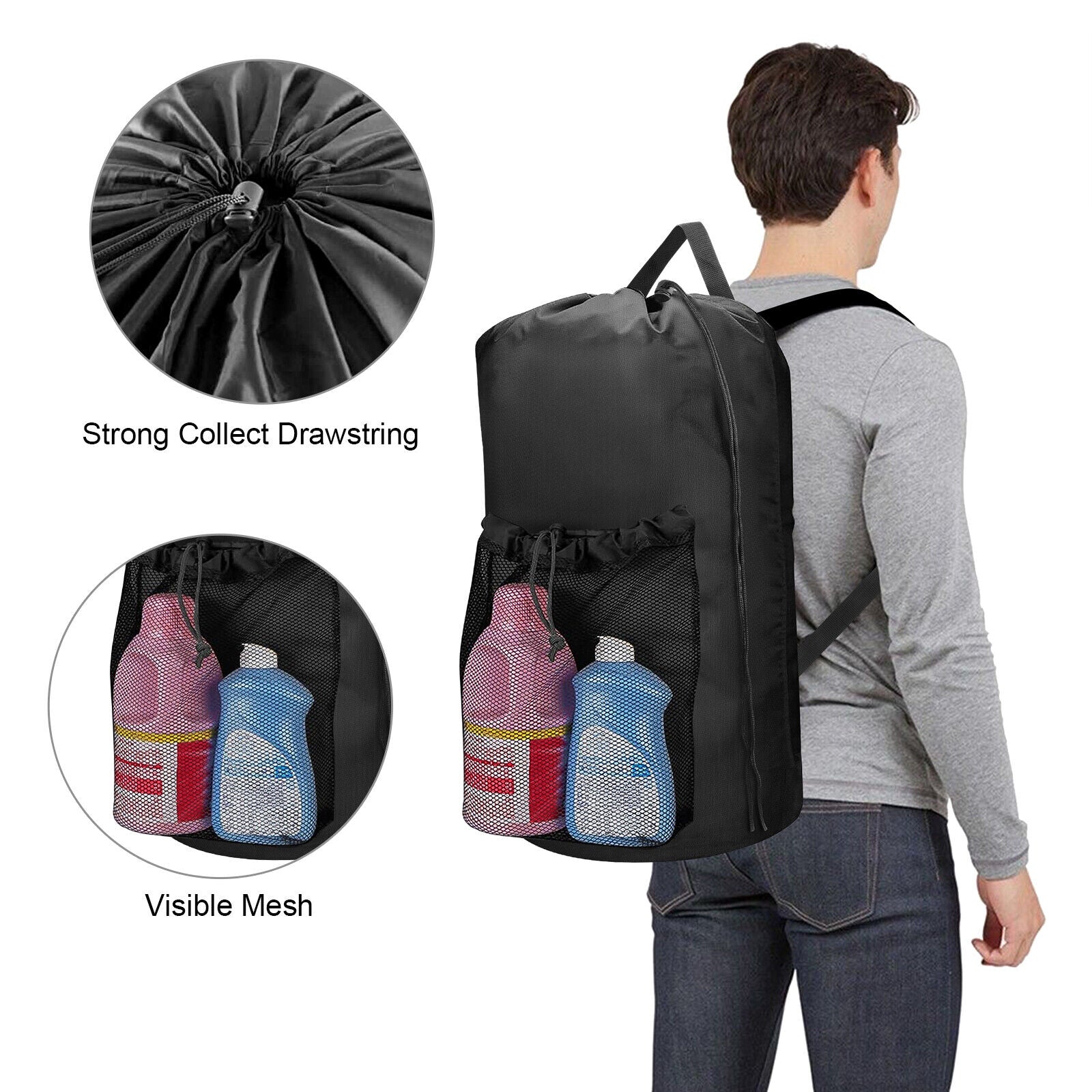 Large Laundry Backpack Bag, Heavy Duty Dirty Clothes Hamper Drawstring Closure