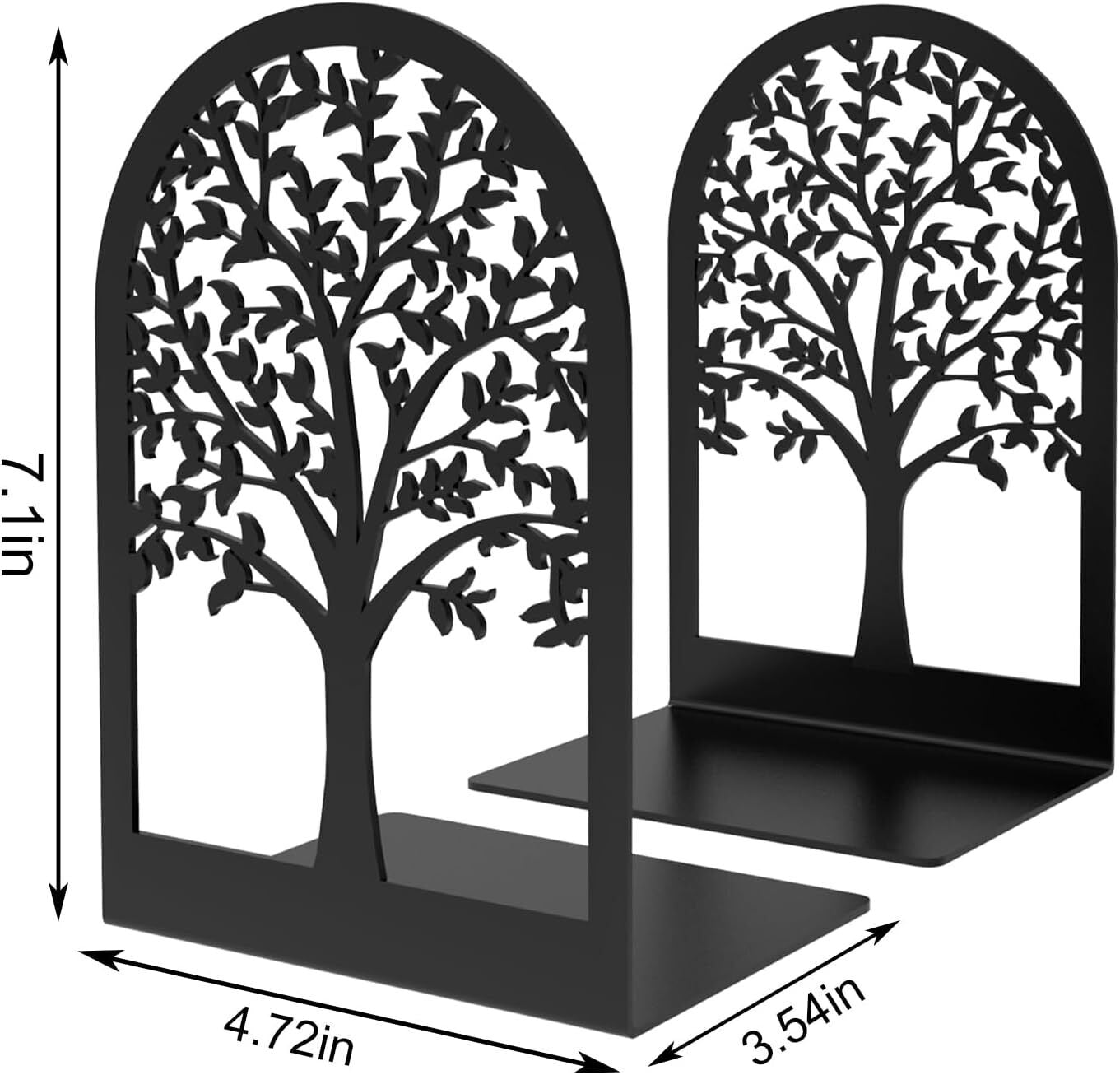 Modern Tree Bookends for Shelves, Decorative Metal Book Ends | Anti-Slip & Durable Steel Design for Home, Office, Library | 2 Sets of 4-Pack